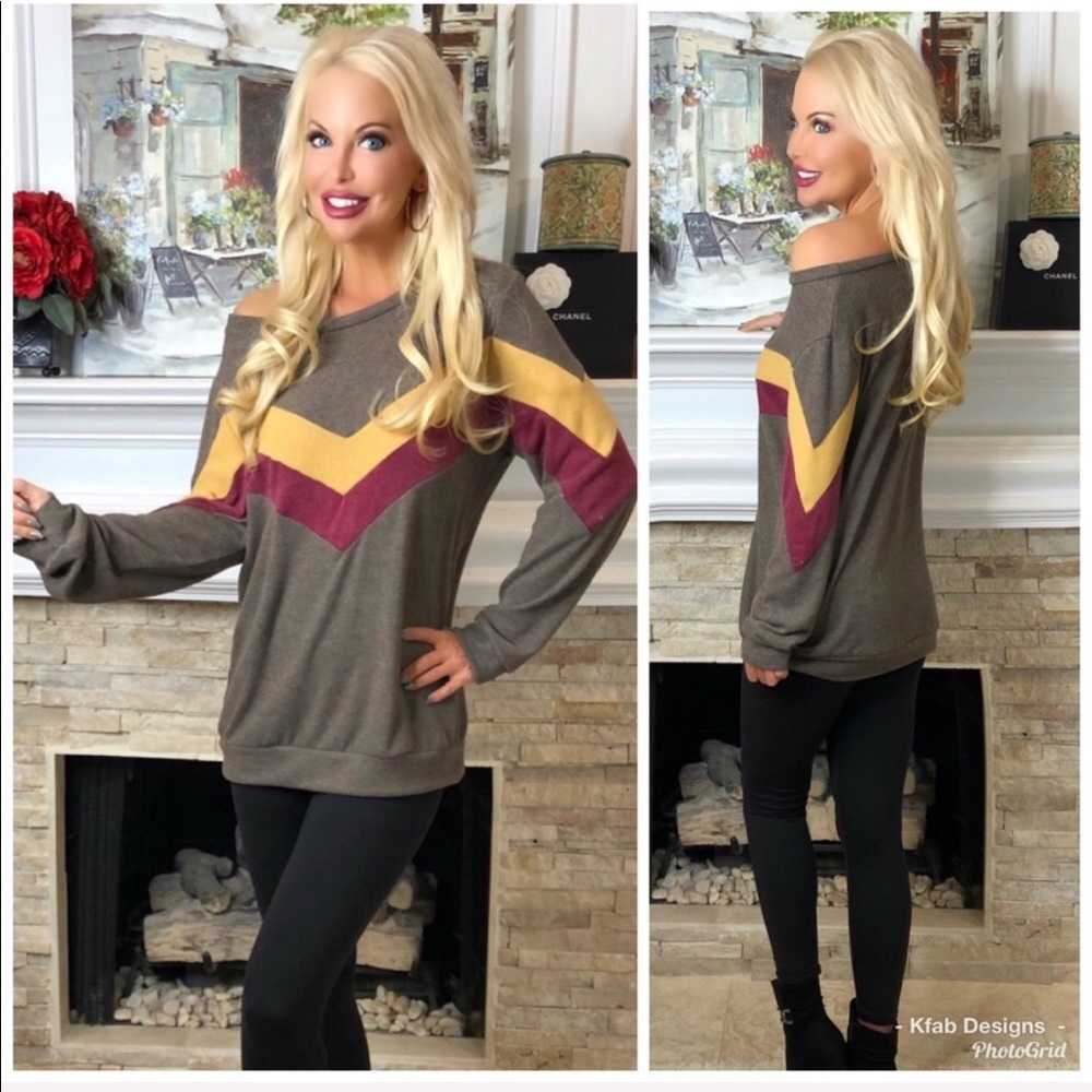 ❤️LAST! Soft Brushed Fabric Wide Neck Chevron Top! - Picture 3 of 8